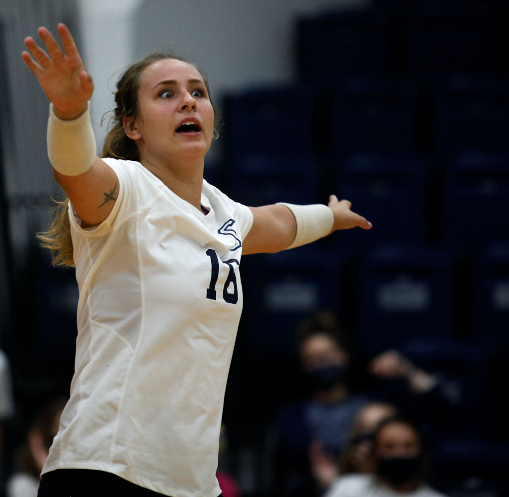 Columbia College junior Sidney Branson watches her team scores another point over Hannibal-LaGrange